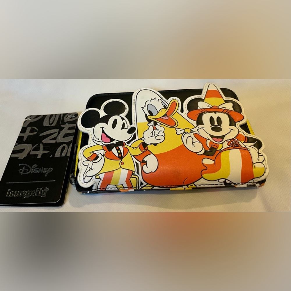 Loungefly Disney, Mickey and Friends Candy Corn Zip Around Wallet, Faux Leather